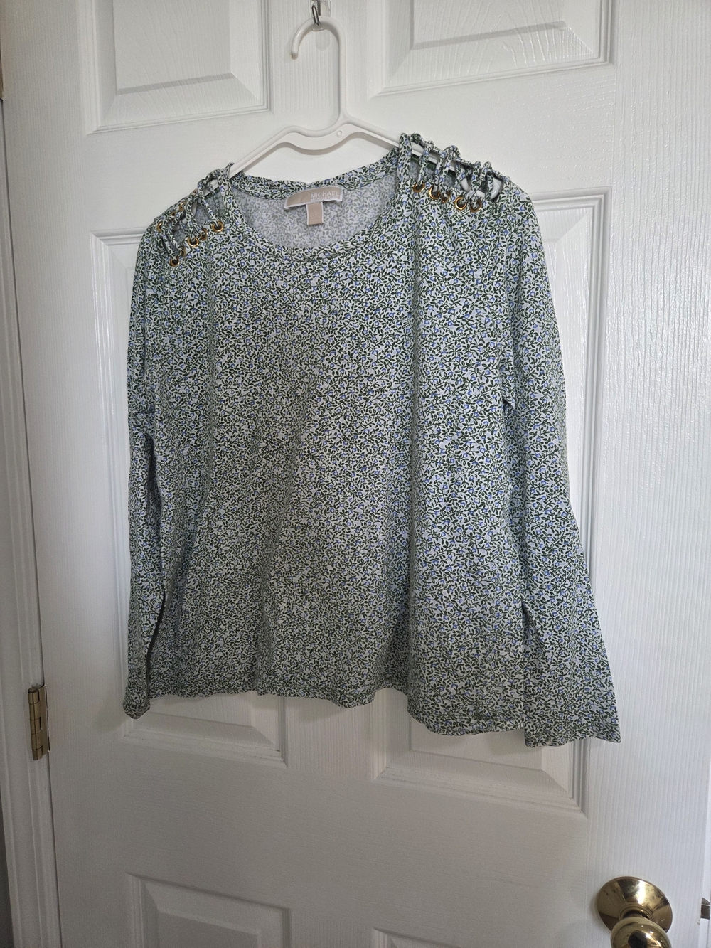Women's Green Printed Lace-Up Shoulder Top